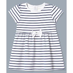 Babyhug Single Jersey Knit Frock with Half Sleeves and Striped Print in Red & White