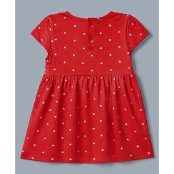 Babyhug Single Jersey Knit Frock with Half Sleeves and Striped Print in Red & White