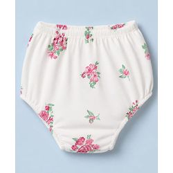 Babyhug Single Jersey Knit Full Sleeves Frock and Bloomer with Bow Applique & Floral Print - White