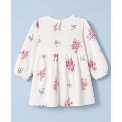 Babyhug Single Jersey Knit Full Sleeves Frock and Bloomer with Bow Applique & Floral Print - White