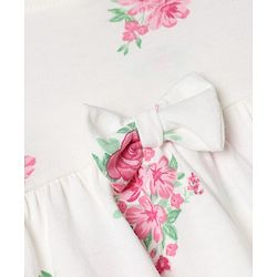 Babyhug Single Jersey Knit Full Sleeves Frock and Bloomer with Bow Applique & Floral Print - White
