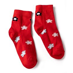 Cute Walk by Babyhug Knit Anti Bacterial Ankle Length Socks With Bunny Floral & Polka Dots Design Pack of 3 - Red Pink & Purple
