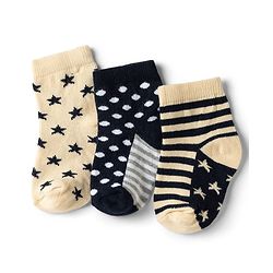 Cute Walk by Babyhug Non Terry Knit Anti-bacterial Ankle Length Striped Socks With Star Design Pack of 3 - Black & Beige