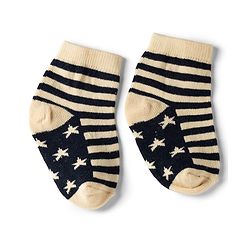 Cute Walk by Babyhug Non Terry Knit Anti-bacterial Ankle Length Striped Socks With Star Design Pack of 3 - Black & Beige