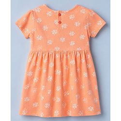 Babyhug Single Jersey Knit Frocks with Half Sleeves and Dots Print Pack of 2 in Peach & Pink