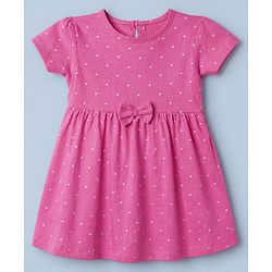 Babyhug Single Jersey Knit Frocks with Half Sleeves and Dots Print Pack of 2 in Peach & Pink