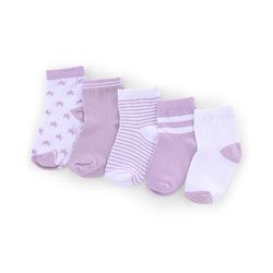 Cute Walk by Babyhug Knit Anti-Bacterial Ankle Length Striped Socks With Star Design Pack of 5 - White & Lilac