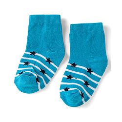 Cute Walk by Babyhug Non Terry Knit Anti-bacterial Ankle Length Striped Socks With Star Design Pack of 5 - Black, Yellow & Bllue