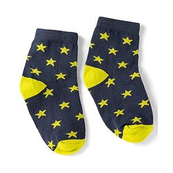 Cute Walk by Babyhug Non Terry Knit Anti-bacterial Ankle Length Striped Socks With Star Design Pack of 5 - Black, Yellow & Bllue