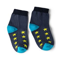 Cute Walk by Babyhug Non Terry Knit Anti-bacterial Ankle Length Striped Socks With Star Design Pack of 5 - Black, Yellow & Bllue