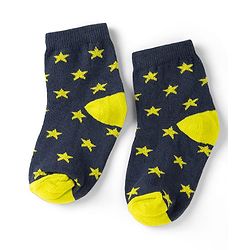 Cute Walk by Babyhug Non Terry Knit Anti-bacterial Ankle Length Striped Socks With Star Design Pack of 5 - Black, Yellow & Bllue