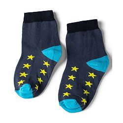 Cute Walk by Babyhug Non Terry Knit Anti-bacterial Ankle Length Striped Socks With Star Design Pack of 5 - Black, Yellow & Bllue