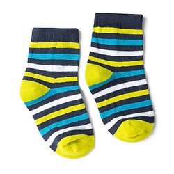 Cute Walk by Babyhug Non Terry Knit Anti-bacterial Ankle Length Striped Socks With Star Design Pack of 5 - Black, Yellow & Bllue