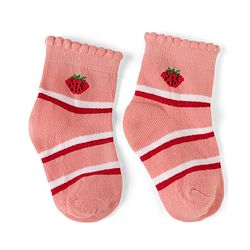 Cute Walk By Babyhug Knit Anti-Bacterial Ankle Length Socks With Polka Dots & Strawberry Print Pack of 5 - Pink