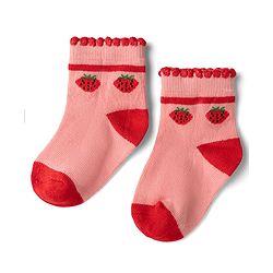 Cute Walk By Babyhug Knit Anti-Bacterial Ankle Length Socks With Polka Dots & Strawberry Print Pack of 5 - Pink