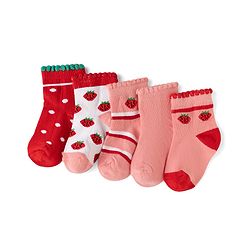 Cute Walk By Babyhug Knit Anti-Bacterial Ankle Length Socks With Polka Dots & Strawberry Print Pack of 5 - Pink
