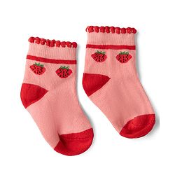 Cute Walk By Babyhug Knit Anti-Bacterial Ankle Length Socks With Polka Dots & Strawberry Print Pack of 5 - Pink