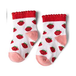 Cute Walk By Babyhug Knit Anti-Bacterial Ankle Length Socks With Polka Dots & Strawberry Print Pack of 5 - Pink