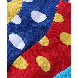 Cutewalk By Babyhug Knit Ankle Length Antibacterial Socks With Polka Dot Design Pack of 5 - Red Yellow Blue Black Sky Blue
