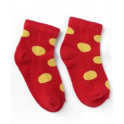 Cutewalk By Babyhug Knit Ankle Length Antibacterial Socks With Polka Dot Design Pack of 5 - Red Yellow Blue Black Sky Blue