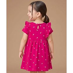 Babyhug Single Jersey Knit Frock and Bloomer with Half Sleeves and Floral Print - Pink