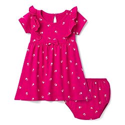 Babyhug Single Jersey Knit Frock and Bloomer with Half Sleeves and Floral Print - Pink