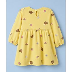 Babyhug Single Jersey Knit Frock and Bloomer with Full Sleeves and Bear Print - Yellow