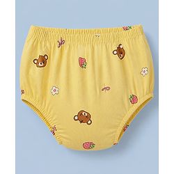 Babyhug Single Jersey Knit Frock and Bloomer with Full Sleeves and Bear Print - Yellow