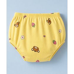 Babyhug Single Jersey Knit Frock and Bloomer with Full Sleeves and Bear Print - Yellow