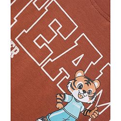 Babyhug 100% Cotton Knit T-Shirt with Full Sleeves and Tiger Print - Rust Orange