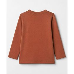 Babyhug 100% Cotton Knit T-Shirt with Full Sleeves and Tiger Print - Rust Orange