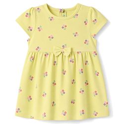 Babyhug Single Jersey Knit Half Sleeves Frocks with Floral & Hearts Print & Bow Applique Pack of 2 - Yellow & Pink