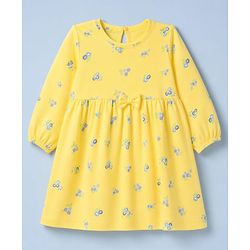 Babyhug Cotton Interlock Knit Frock and Bloomer with Full Sleeves and Floral Print - Yellow