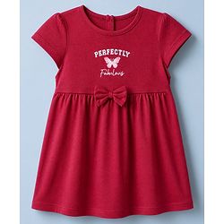 Babyhug Single Jersey Knit Frocks with Half Sleeves and Butterfly Print in Red & White Pack of 2
