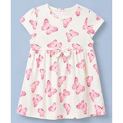 Babyhug Single Jersey Knit Frocks with Half Sleeves and Butterfly Print in Red & White Pack of 2