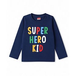 Babyhug 100% Cotton Knit Full Sleeves T-Shirts & Pyjama Night Suit With Heart & Text Print - Navy Blue