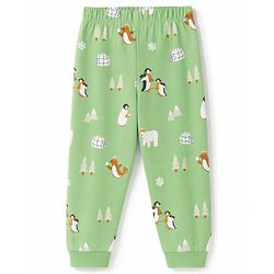 Babyhug 100% Cotton Knit Full Sleeves Co-Ords T-Shirt & Pyjama Nightsuit with Animal Print - Green