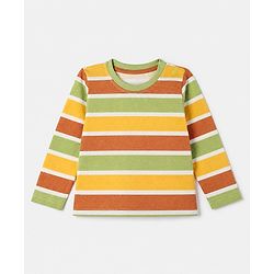 Babyhug 100% Cotton Knit Full Sleeves Striped T-Shirts with Roarsome Dinosaur & Ding Buddies Text Print Pack of 3 - Light Green Off White Yellow