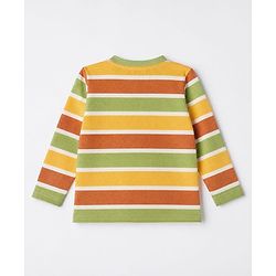 Babyhug 100% Cotton Knit Full Sleeves Striped T-Shirts with Roarsome Dinosaur & Ding Buddies Text Print Pack of 3 - Light Green Off White Yellow