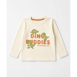 Babyhug 100% Cotton Knit Full Sleeves Striped T-Shirts with Roarsome Dinosaur & Ding Buddies Text Print Pack of 3 - Light Green Off White Yellow
