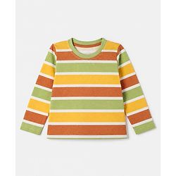 Babyhug 100% Cotton Knit Full Sleeves Striped T-Shirts with Roarsome Dinosaur & Ding Buddies Text Print Pack of 3 - Light Green Off White Yellow