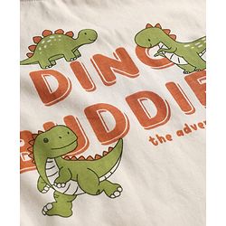 Babyhug 100% Cotton Knit Full Sleeves Striped T-Shirts with Roarsome Dinosaur & Ding Buddies Text Print Pack of 3 - Light Green Off White Yellow