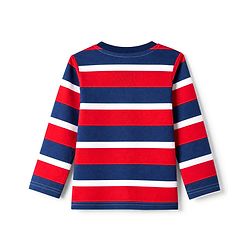 Babyhug 100% Cotton Knit Full Sleeves Striped T-Shirts with Boston Print Pack of 3 - Red Navy Blue