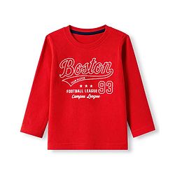Babyhug 100% Cotton Knit Full Sleeves Striped T-Shirts with Boston Print Pack of 3 - Red Navy Blue