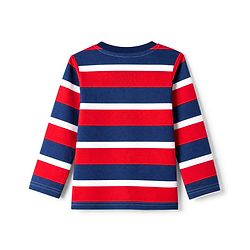 Babyhug 100% Cotton Knit Full Sleeves Striped T-Shirts with Boston Print Pack of 3 - Red Navy Blue