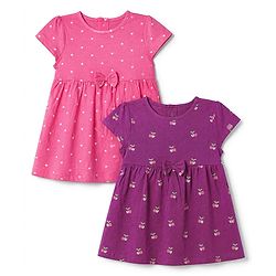 Babyhug Single Jersey Knit Half Sleeves Frock with Heart & Cherry Print - Pink Purple
