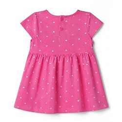 Babyhug Single Jersey Knit Half Sleeves Frock with Heart & Cherry Print - Pink Purple