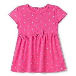 Babyhug Single Jersey Knit Half Sleeves Frock with Heart & Cherry Print - Pink Purple