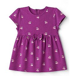 Babyhug Single Jersey Knit Half Sleeves Frock with Heart & Cherry Print - Pink Purple