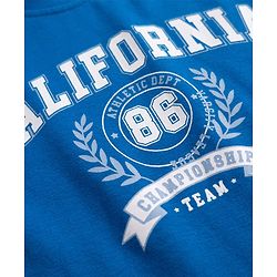 Babyhug 100% Cotton Knit Full Sleeves Striped T-Shirts with California 86 Championship Text Print Pack of 3 - Light Blue, Mustard, Blue